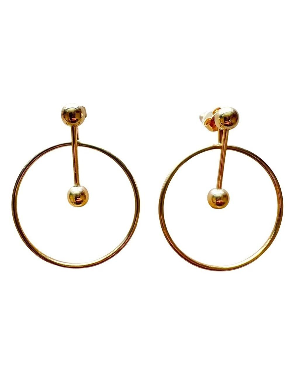 Gold Two Piece Hoop Earrings w/ Detachable Ball and Post, Worn 3 Ways
